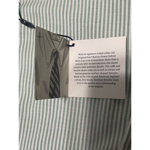 Brooks Brothers Soho Fit 15.5 33 Supine Oxford Polo Button Green Stripe NWT $140 - Picture 6 of 7